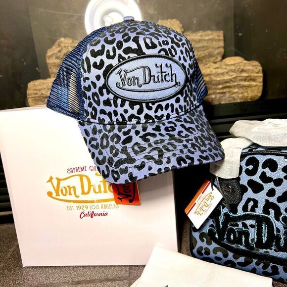 NWT Von Dutch RARE-HTF Blueberry Leopard Bag Snapback Hat w/Box-Dust bag - Picture 3 of 11